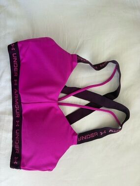 Under Armour Bright Magenta Sports Bra with Dark Plum Accents